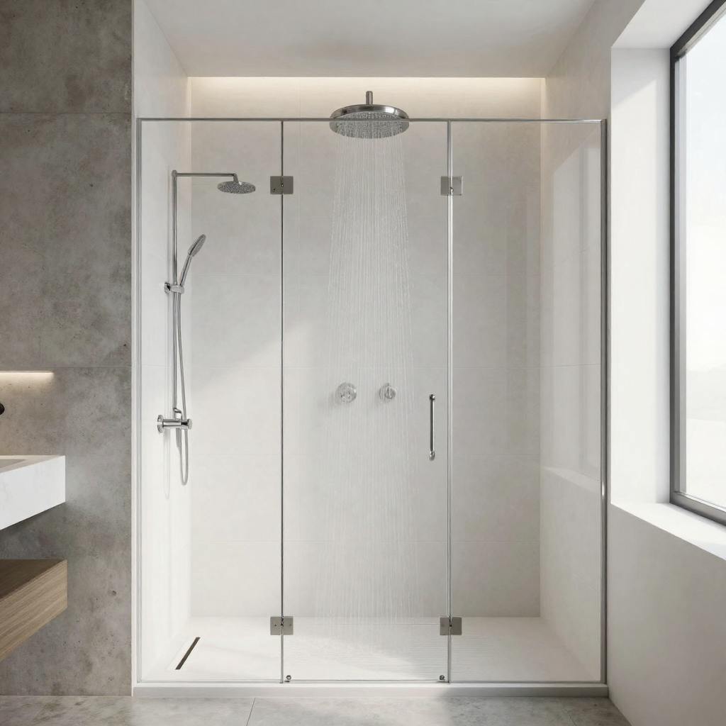 Reforma de bano con ducha moderna y acabados de hormigon en Mallorca